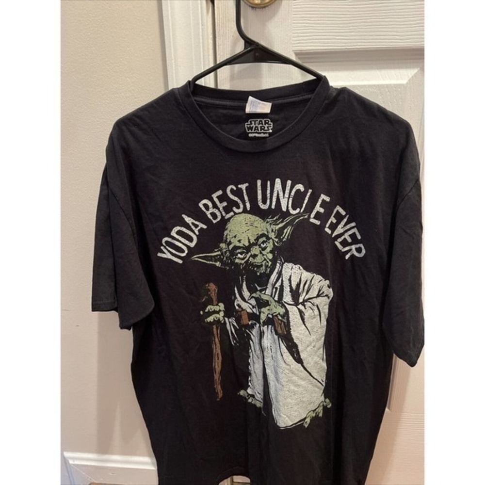 Star Wars T‎ Shirt Mens Large Black Yoda Best Uncle Ever Graphic Crew Neck